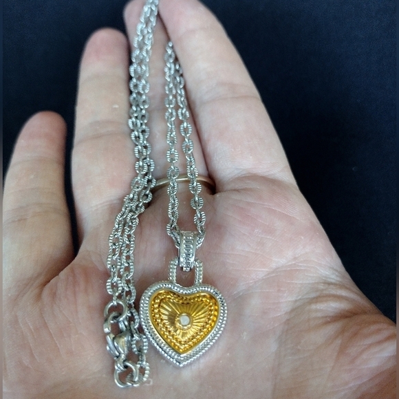 Diamonds International Collection Jewelry - Silver And Gold Heart Pendant Chain Necklace